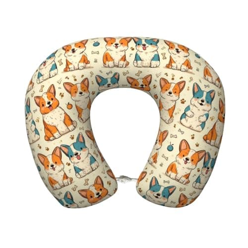 Mosytuky Cute Dogs Corgi (2) Pattern Travel Pillow,Memory Foam Neck Pillow Head U-Shaped Neck Pillow for Sleeping Rest, Airplane Car & Home Use