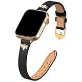 JR.DM Slim Leather Bands Compatible with Apple Watch Band 38mm 40mm 41mm 42mm 44mm 45mm 46mm 49mm, Genuine Leather Band with Charms, Feminine Design for Iwatch Ultra SE Series 11 10 9 8 7 6 5 4 3 2 1