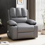 Garvee Oversized Swivel Rocker Recliner Chair - Heat and Massage, Leather Manual Recliner for Adults, Lazy Chair with Cup Holders, Comfort Arms and Back Single Sofa for Living Room