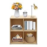 4 Cube Solid Wood Shelves, Wooden Shelf Bookcase, Floor Standing Bookshelf