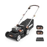 WORX Cordless Lawn Mower, 17" Electric Mower Cuts to Edge, Compact & Lightweight Push Lawn Mower with 6-Position Height Adjustment for Medium Size Yards, 2 Batteries & Charger Included, WG745