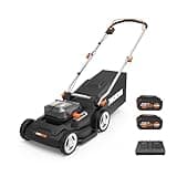 WORX Cordless Lawn Mower, 17" Electric Mower Cuts to Edge, Compact & Lightweight Push Lawn Mower with 6-Position Height Adjustment for Medium Size Yards, 2 Batteries & Charger Included, WG745
