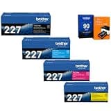 Brother Genuine TN227BK TN227C TN227M TN227Y High Yield Toner Cartridge 4-Pack for MFC-L3750CDW, MFC-L3770CDW, HL-L3270CDW, MFC-L3710CW, HL-L3230CDW Bundle with Deco Essentials Printer eBook
