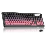 MageGee GK960 Wireless Keyboard, 98 Keys Tri-Mode BT/2.4G/Wired Membrane Gaming Keyboard, RGB Creamy Keyboard with Number Pad, Knob Control, Side Printed Keycaps, 4000mAh Battery - Black & Pink