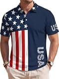 CJQCJQ American Flag Color Block Golf Shirts for Men Patriotic Short Sleeve Summer Tops-Navy USA Block,L