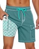 7 Inch Men Swim Trunks mid-Thigh Compression Liner Quick Dry Swimwear Bikini Swimsuit Bathing Suit Water Shorts Beach Trip Essentials Summer Vacation Must Have Travel Need Gear Gift Item Gadget 2025
