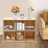 ZHISHUAI 6-Cube Solid Wood Bookcase, 2-Tier Cube Storage Organizer Brown, Floor Standing Open Bookshelf for Bedroom Classroom Office, Brown, 35.4in
