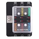6 Way Blade Box Block Holder with LED Warning Light, Automotive Circuit Panel for Car Van Boat Marine, Includes 5A - 30A and Clear Cover