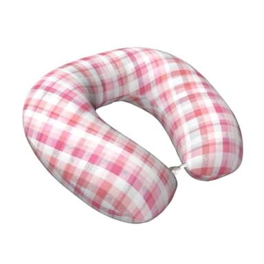 Fuzquwu Pastel Pink Gingham (4) Pattern Neck Pillow for Traveling Airplane,Pure Memory Foam U-Shaped Neck Pillows for Flight Headrest Sleep