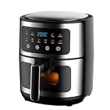 Digital Air Fryer, Touch Screen 8l Large Capacity Oven,With Viewing Window, 360° Hot Air Circulation,Stainless Steel Air Fryer,Black(25.8x25.8x32cm)