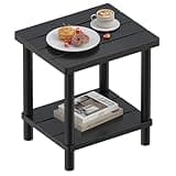 LEJANEOYE Outdoor Side Table, 2-Tier Small Outdoor Table for Patio, Adirondack Side Tables for Outside or Indoor, Bamboo End Table for Pool, Porch, Weather Resistant Easy Maintenance-Black