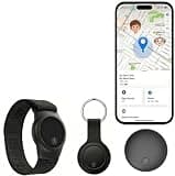 GPS Tracker for Kids, Real-Time GPS Tracking Device for Seniors w/Wearable Wristband & Keychain Design, No Monthly Fee/No SIM Card, Lightweight Locator Works w/iOS Find My(MFi Certified) Long Standby