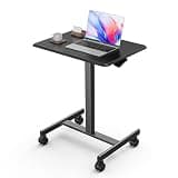 DUMOS Small Rolling Desk Mobile Standing Portable Laptop PC Table with Wheels Adjustable Height Computer Workstation for Home Office, Compact Small Space, Easy Assembly, Modern Black