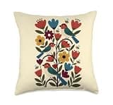 Cute Boho Scandinavian Inspired Flowers Birds Bees Vintage Throw Pillow
