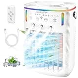 2026 New 1500ML Small Portable Air Conditioner Fan, Cooling Fan for Bedroom with 3 Modes & 3 Speeds, for Office, Camping, Coffee Table & Travel, with 7-Color LED Light & Remote Control(1PCS)