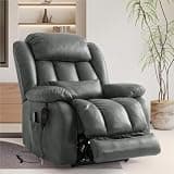 UOPYNE Dual Motor Power Lift Recliner for Elderly with Heat Massage System, Infinite Position Adjustable Lay Flat Function, Breathable Leather Reclining Sofa with Extended Footrest, Grey