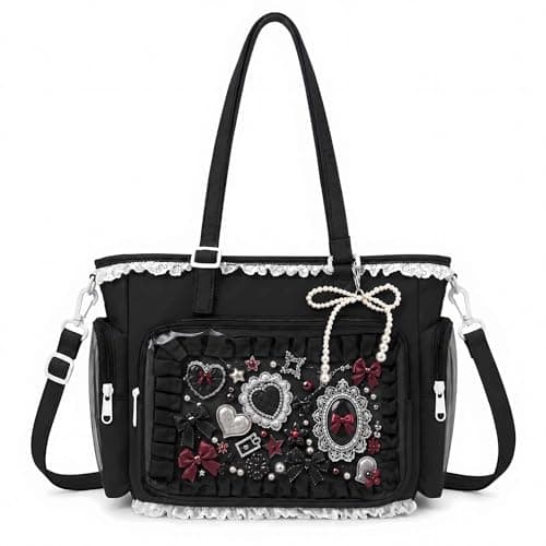 Black Ita Crossbody Bag, Large Ita Tote Bag, Cute Messenger Style Ita Bag for Women, Kawaii Tote Bags, Disney Pin Bags, Harajuku Cutecore Lolita Japanese Bag