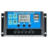 EtnalSolar 30A 12V/24V PWM Solar Charge Controller, High-Efficiency Multi-Mode Charging with LCD Display, Dual USB, Adjustable Parameters, Timer Setting, for Lead-Acid Battery Off-Grid Solar Systems