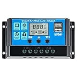 EtnalSolar 30A 12V/24V PWM Solar Charge Controller, High-Efficiency Multi-Mode Charging with LCD Display, Dual USB, Adjustable Parameters, Timer Setting, for Lead-Acid Battery Off-Grid Solar Systems