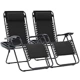 JEAREY Zero Gravity Lounge Chairs Set of 2, Adjustable Steel Mesh Recliners with Pillows and Cup Holder Trays for Patio, Garden, Beach, Black