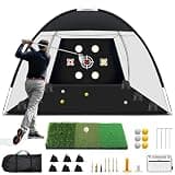 Golf Net, 10x7 Ft Practice Hitting Golf Net with Tri-Turf Mat, Ball, Tee, and Carring Bag, All-in-One Multi-Target Training Aid for Outdoor/Indoor Chipping & Driving, Ideal Gift for Men/Enthusiasts