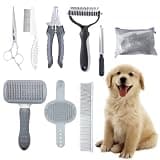 Pet Grooming Tools Kit for Dogs and Cats,8-in-One Home Pet Grooming Set,Includes Safety Scissors Set,Hair Removal Brush, Nail Clipper and File for Small Medium Large Dogs and Cats
