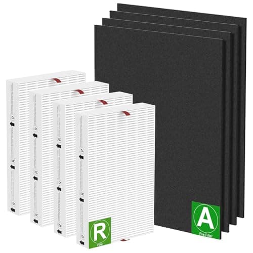 GoKBNY 4-Pack HPA200 Replacement Filter Compatible with Honey-Well HPA200/HPA201/HA202/HPA204/HPA250/HPA5200 Air Purifiers Filter R, Part Number HRF-ARVP200, with 4×Activated Carbon Pre-Filter A