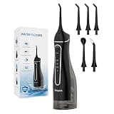 Cordless Portable Water Flosser with 300ML Tank: Rechargeable Oral Irrigator with 5 Tips for Travel, Braces Care and Sensitive Gums, IPX7 Waterproof Teeth Cleaning Device(Black)