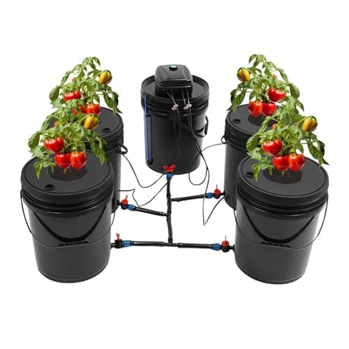 DWC Hydroponics Grow System 5.28 Gallon Deep Water Culture Kit with 12W 110V Air Pump, Five 12inch Buckets & Air Stones for Indoor Gardening Vegetables Herbs (5 Buckets+5.28Gal)