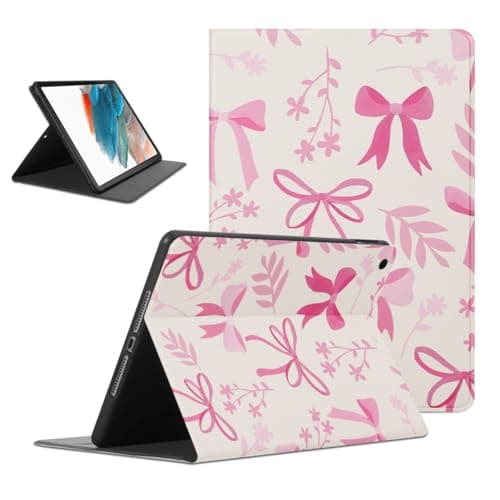 Cute Bow Tablet Case for Samsung Galaxy Tab A8 X200/X205 2021 10.5", Kawaii Ribbon Bowknot Pattern Flowers Branches Design for Women Girls Protective Cover Flip PU Leather Stand Funda