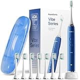 Aquasonic Vibe Series Ultra-Whitening Toothbrush – ADA Accepted Electric Toothbrush - 8 Brush Heads & Travel Case – 40,000 VPM Motor & Wireless Charging - 4 Modes w Smart Timer – Sapphire Blue