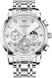 OLEVS Silver Watch for Men Luxury Classic Fashion Big Face Mens Dress Watch Stainless Steel Waterproof Date Mens Watch Quartz Analog Moon Phase Diamonds Wrist Watches Relojes para Hombres