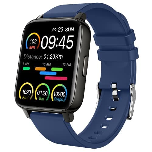 MuGo Smart Watch, 1.69 inch Fitness Tracker, Smartwatch with Heart Rate/Sleep Monitor, Calorie/Step Counter Activity Tracker, Stopwatch, Blood Oxygen Monitor, Full Touch Fitness Watch for Men (Blue)