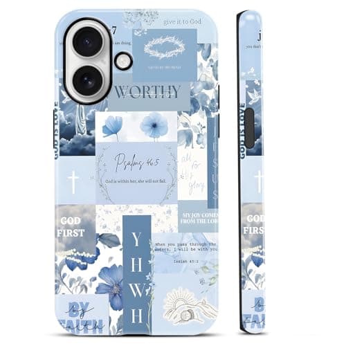 NBCDSUJ Blue Collage Jesus Bible Verse Florals Phone Case for iPhone 17 6.3", Aesthetics Christian Quote Cute Flower Cover for Girls Women, Soft Slim TPU and Hard PC Protective Funda for iPhone 17