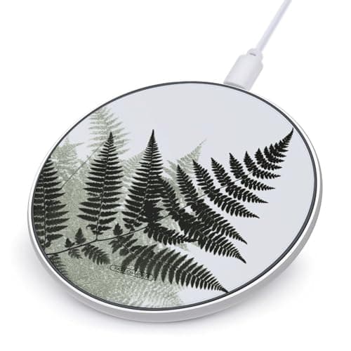 Natural Plant Silhouette Fern Leaf Wireless Charger, 10W Qi-Certified Fast Wireless Charging Pad with USB Cable & LED Indicator Fashion Charger Mat Portable Charging Station for All Qi-Enabled Phones