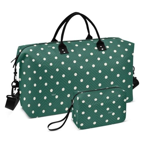 Duffel Bag Overnight Weekender Bags with Adjustable Strap for Business Trips Waterproof Fashion Round Polka Dot Green