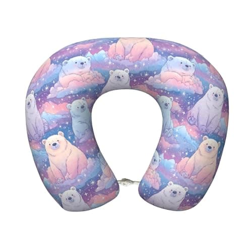 Qewfoju Neck Pillows for Sleeping Memory Foam Travel Pillows U Shaped Travel Neck Pillow Soft Headrest Pillow Suitable for Planes Car Office - Cute Cartoon Polar Bear 2