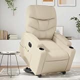 HBFDSFG Electric Stand Up Massage Recliner Chair with Power Lift for Elderly, Cream Faux Leather, 6 Massage Points, Cup Holders and Side Pocket