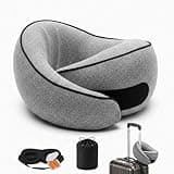 Ergonomic Travel Pillow, Memory Foam Airplane Neck Pillow with 360° Ergonomic Design, Suitable for Different Sleeping Positions, Airplane Pillows for Long Flights, Train & Car Rides, Washable Cover
