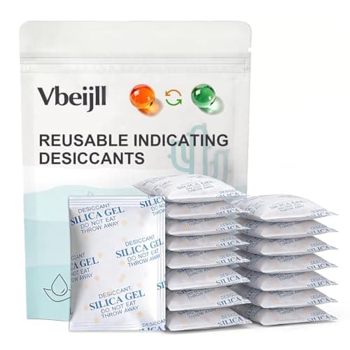 Vbeijll 20g (30 Pack) Color Changing Silica Gel Packets, Food Safe & Non-Toxic Desiccant Packs, Reusable Moisture Absorbers for Ammo Cans, 3D Filament, Camera, Wardrobes & Food Storage