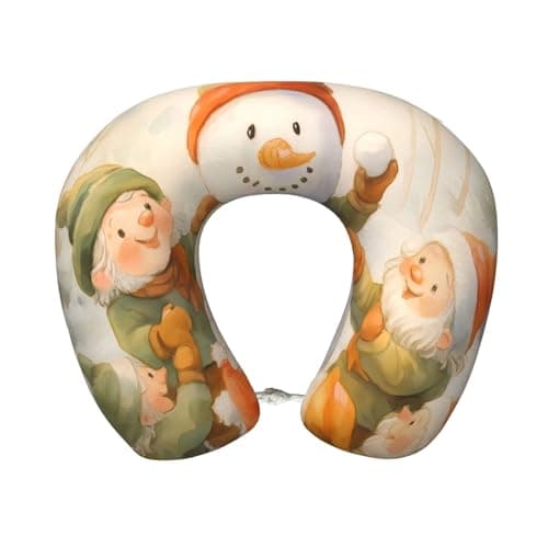 Whimsical Gnome Crafting Snowman Travel Pillow Memory Foam U Shaped Neck Pillows Super Lightweight Portable Headrest