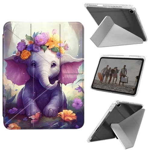 Case for iPad 10.2 inch 7th/8th/9th Generation,for iPad Air 3 2019,for iPad Pro 10.5 inch 2017/2019,Slim Shockproof Clear with Pencil Holder Folding Y Shape Stand Cover,Cute Elephant and Flowers
