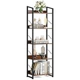 Hosfais 5 Tier Tall Bookshelf: Industrial Wood Book Shelf with Edge Protection Metal Narrow Bookshelf Bookcase Storage Organizer Display Rack for Living Room Home Office (Rustic Brown)