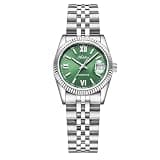 addies Womens Silver Watch Green Dial Stainless Steel Strap Analog Quartz 5 ATM Waterproof Ladies Watch Indiglo 3-Hand Womens Watch