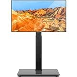 TAVR Universal Floor TV Stand Base for 32-75 Inch TVs up to 110 Lbs with Swivel Height Adjustable Mount, Black Tempered Glass Base for Media Storage and Space Saving