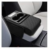 KPFILEH Leather Car Center Console Cover, Universal Automotive Armrest Booster Cushion, Vehicle Middle Console Organizer with 2 Cup Holders, Side Storage Bag, Tissue Box & Phone Slot(Black)