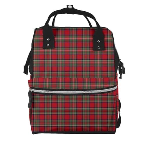 Sufeasdf Red Green Royal Stewart Tartan Plaid Diaper Bag Backpack For Baby Girls, Mom Waterproof Large Nappy Bags For Women