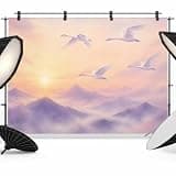 Swans Sky Backdrop 8x6ft Purple Pink Nature Sunset Birds Mountain Photography Backdrop Fabric Photoshoot Background Tapestry Banner for Birthday Baby Shower Decoration Party Video Photo Studio Props