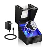 J&T Technology Watch Winder for Automatic Watches,Automatic Watch Winder with Super Quiet Motor,Watch Rotator with LED,4 Rotating Modes,Type-C Adapter (Black TQW, Single Watch Winder)