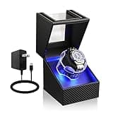 J&T Technology Watch Winder for Automatic Watches,Automatic Watch Winder with Super Quiet Motor,Watch Rotator with LED,4 Rotating Modes,Type-C Adapter (Black TQW, Single Watch Winder)